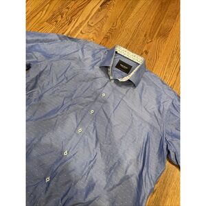 Maceoo Men's Italian Jacquard Fabircs Short Sleeve Shirt Silver Dot Blue 3XL